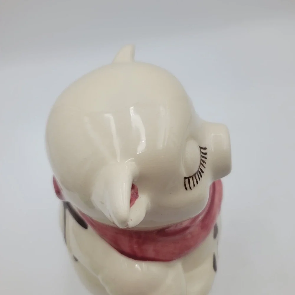 VTG Shawnee Smiley Ceramic Pig Cookie Jar Pink Chrysanthemum Floral Scarf CHIP